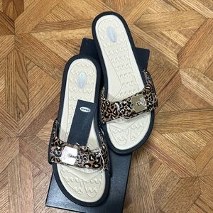 Dr. Scholl's Leopard Print Sandals with Silver Buckle